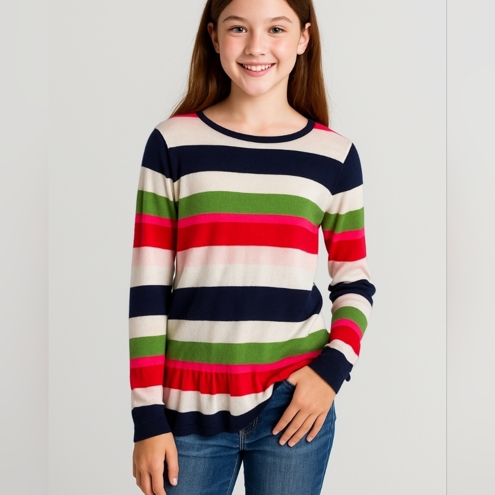Crown & Ivy Girls Striped Pullover Sweater | Size Large L